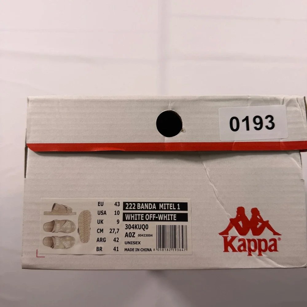 Kappa 222 Banda Mitel 1 Sandals White OffWhite Unisex Slides 304KUQ0 Size10 Mens